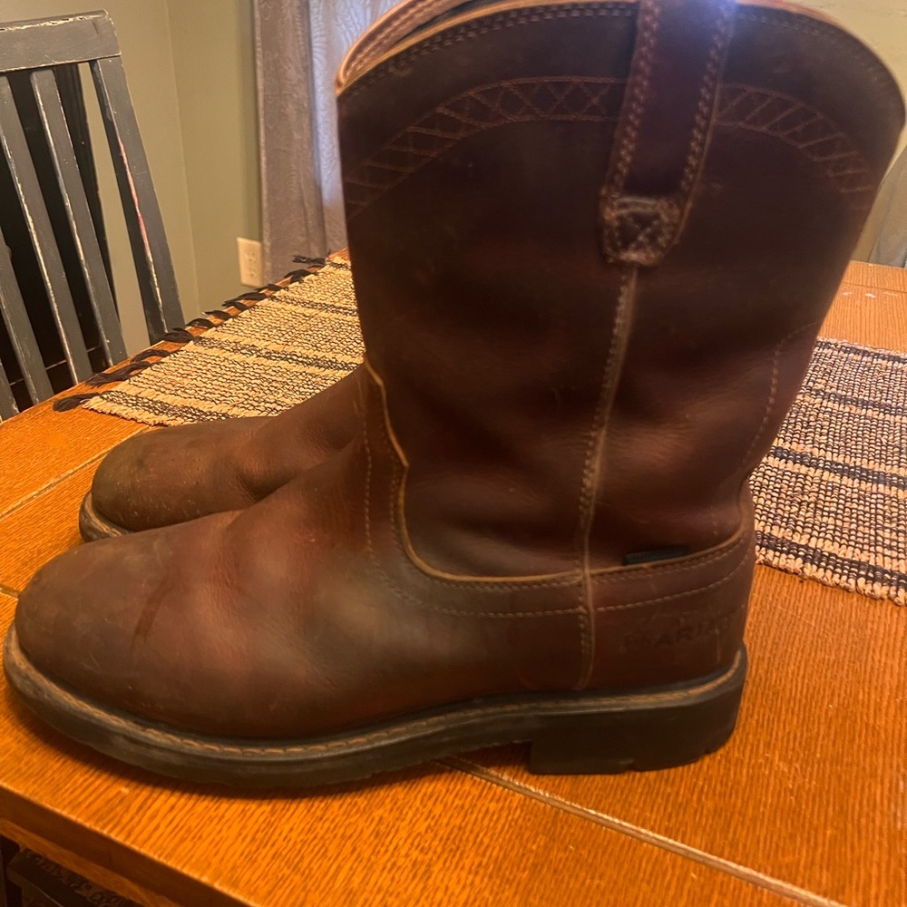 Ariat Brown Leather Pull-On Work Boots